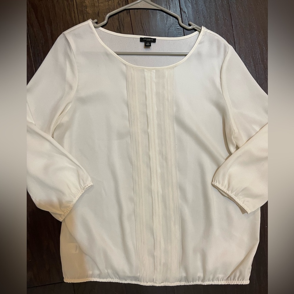 Women’s Blouse Top Long Sleeve Sheer Cream Ann Taylor Medium